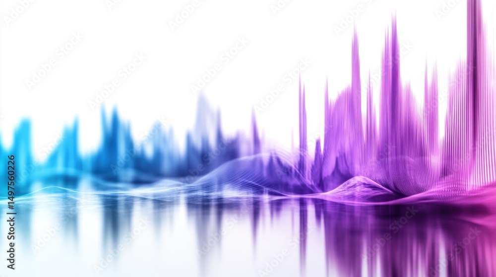 Poster abstract sound wave equalizer with smooth purple to blue gradient motion, flowing rhythmically on a 
