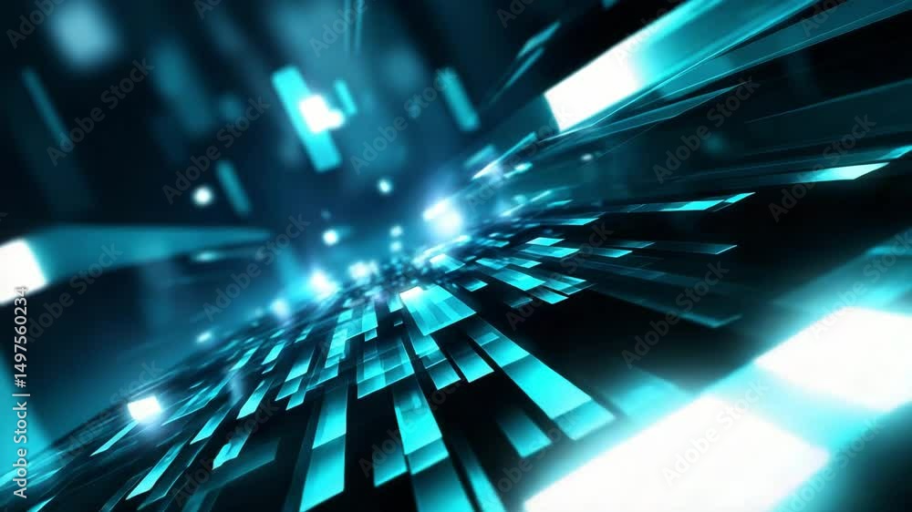 Poster futuristic digital technology with glowing blue light and abstract rectangular shapes background