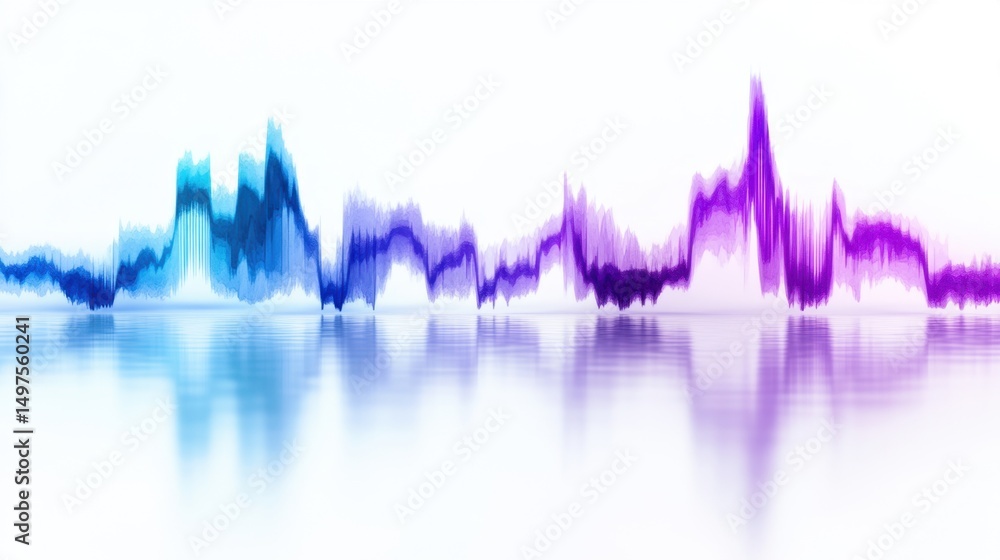 Poster abstract sound wave equalizer with smooth purple to blue gradient motion, flowing rhythmically on a 