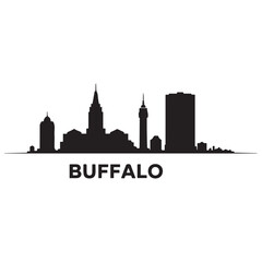 Naklejka premium Vector Buffalo skyline. Travel Buffalo famous landmarks. Business and tourism concept for presentation, banner, web site. Vector black silhouette. with white background
