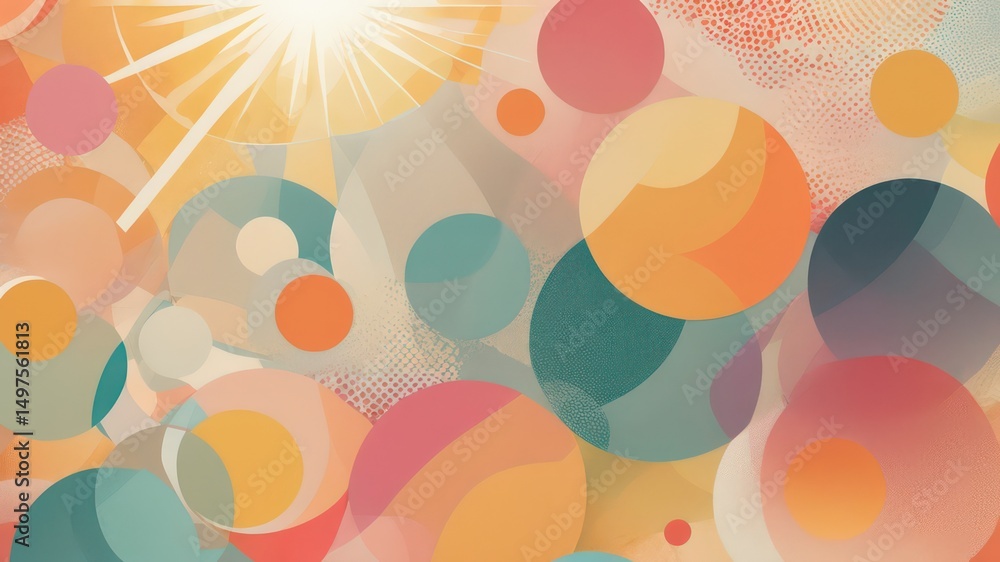 Aufkleber abstract sunburst pattern with overlapping circles in warm tones