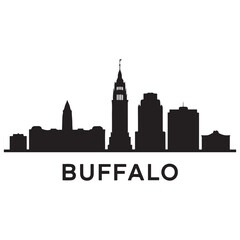 Obraz premium Vector Buffalo skyline. Travel Buffalo famous landmarks. Business and tourism concept for presentation, banner, web site. Vector black silhouette. with white background