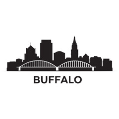 Fototapeta premium Vector Buffalo skyline. Travel Buffalo famous landmarks. Business and tourism concept for presentation, banner, web site. Vector black silhouette. with white background