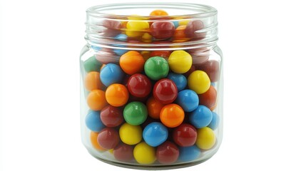 Colorful assorted candy in glass jar: vibrant sweets in a transparent container