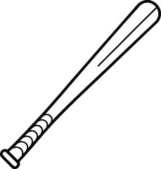 Classic Wooden Baseball Bat Line Art Minimalist Black Outline Illustration