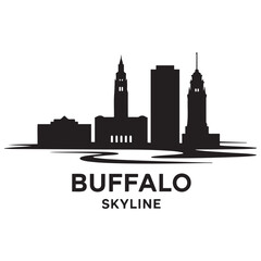Obraz premium Vector Buffalo skyline. Travel Buffalo famous landmarks. Business and tourism concept for presentation, banner, web site. Vector black silhouette. with white background