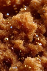 Macro detail of brown sugar texture with golden highlights