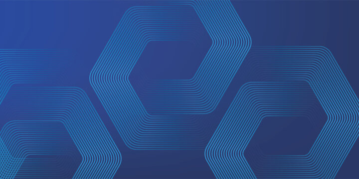Digital futuristic technology concept with hexagons. Digital hexagonal blue abstract background. Geometric stripe line art design for poster, brochure, cover, banner, website, header.