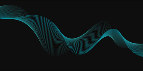 Abstract glowing wave lines on dark blue background. Dynamic wave pattern. Modern flowing wavy lines. Futuristic technology concept. Suit for banner, poster, cover, brochure, flyer, website