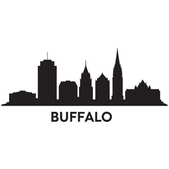Obraz premium Vector Buffalo skyline. Travel Buffalo famous landmarks. Business and tourism concept for presentation, banner, web site. Vector black silhouette. with white background