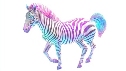 Fototapeta premium Colorful zebra in motion, vibrant stripes, holographic effect