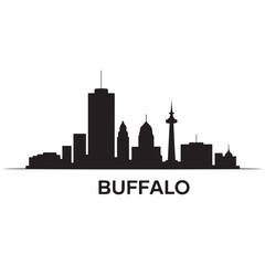 Obraz premium Vector Buffalo skyline. Travel Buffalo famous landmarks. Business and tourism concept for presentation, banner, web site. Vector black silhouette. with white background