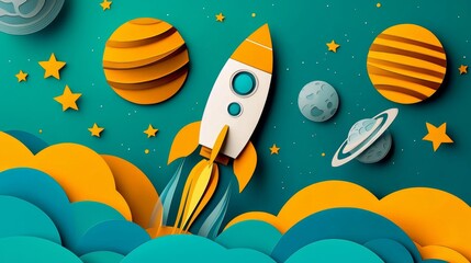 Colorful Paper Cut Design Featuring Stars and Planets