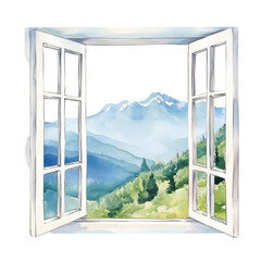 Window view of mountains on transparent background