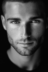 Fototapeta premium monochrome creative headshot, intense eyes, grain texture