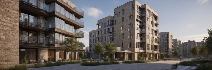 Obraz premium High-end residential complex; exterior evolves over months, construction, luxury, city