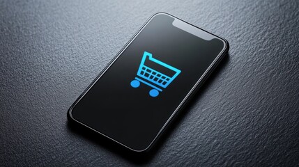 Fototapeta premium Smartphone displaying shopping cart icon.
