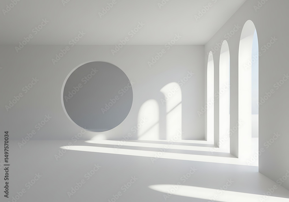 Poster empty room with circle and arches