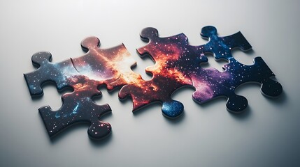 99. Puzzle pieces with galaxy designs coming together