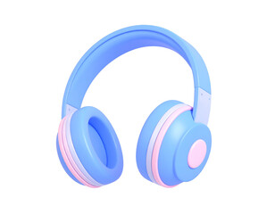 Pastel blue headphones with pink accents,  3D rendered
