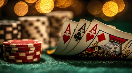 Close-up of poker cards and chips in the midst of an engaging baccarat game in progress