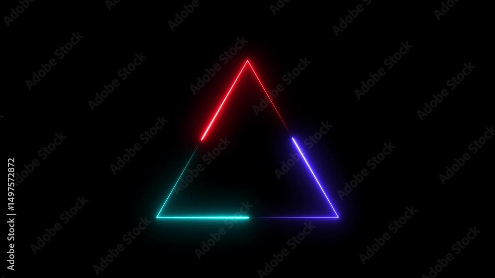 Poster glowing triangle frame loading animation. black background hd 4k video. neon line frame seamless loo
