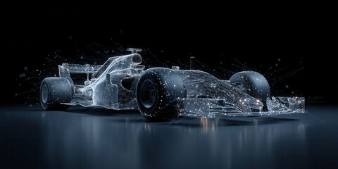 Futuristic abstract car design with glowing lines and particles