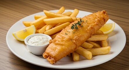 Fish and Chips with Tartar Sauce and Lemon