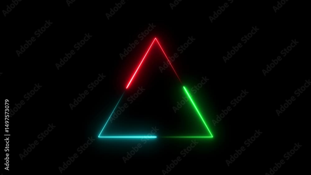 Poster glowing triangle frame loading animation. black background hd 4k video. neon line frame seamless loo