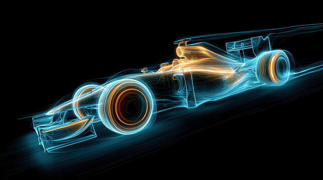 Glowing aerodynamic car silhouette with energy lines