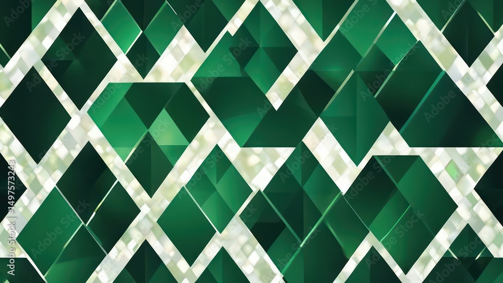 Poster abstract emerald green geometric pattern with shimmering background