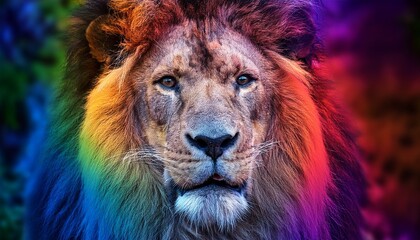 a roaring lion in a spectrum of colors