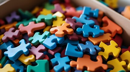 5. A pile of colorful jigsaw pieces in a box