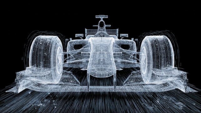 Futuristic wireframe mesh of racing car on black background