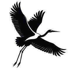 Elegant Black and White Crane in Flight Bird Illustration