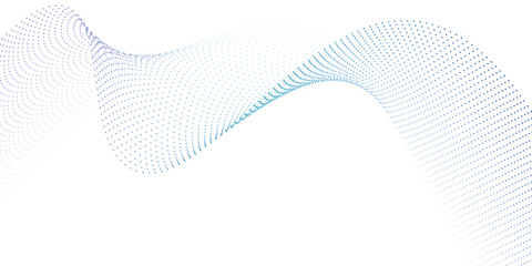 Flowing particles wave pattern colorful gradient blue purple pink isolated on white background. Vector in concept of AI technology, science, music, modern.
