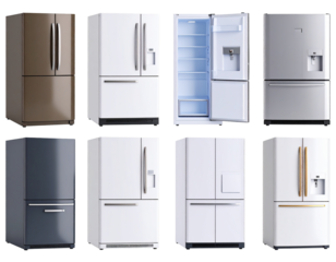 A variety of modern refrigerators in different colors and styles