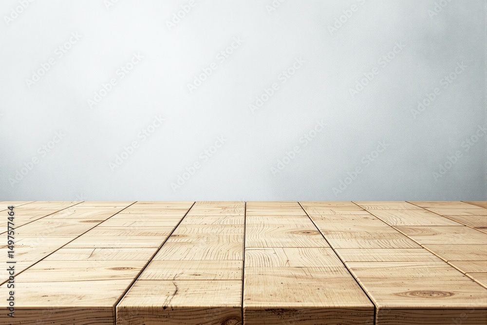Aufkleber empty wooden table with light background for product display.
