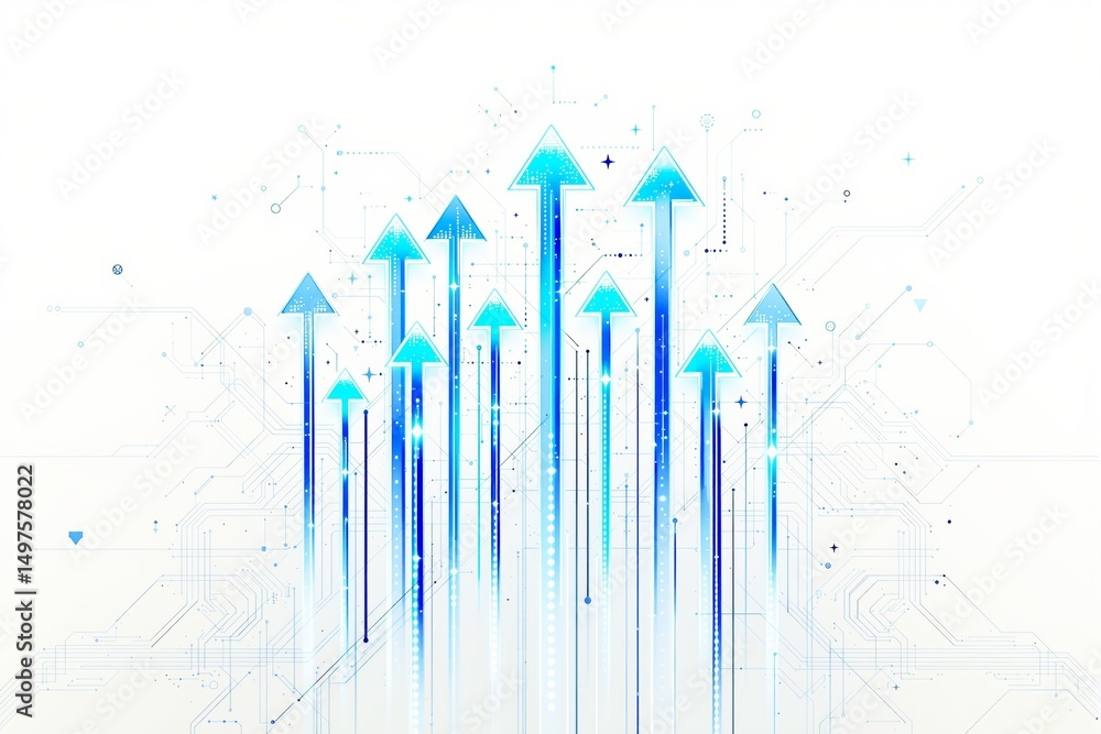 Poster abstract digital arrows moving upward on a light background.