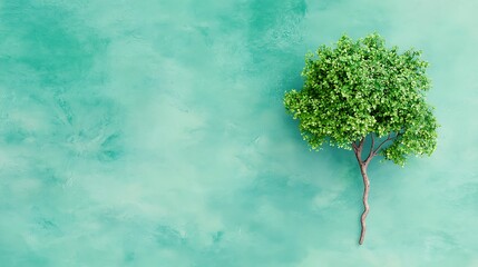 Lush green tree against a serene turquoise background