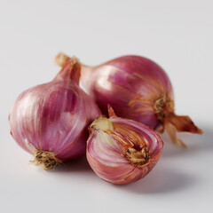 Fototapeta premium Fresh Shallots on White Background – AI Generated Image