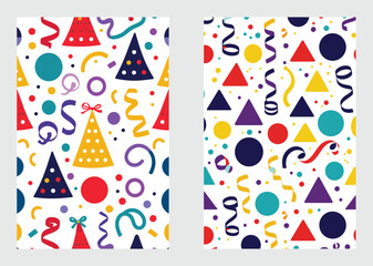 Colorful Festive Seamless Pattern With Party Hats And Confetti Designs