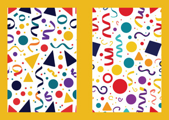 Colorful Party Confetti Seamless Patterns Vector Backgrounds Perfect Decoration Design