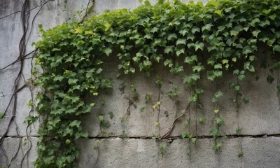 Vibrant green ivy climbing a textured concrete wall creating a natural design