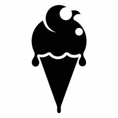 Cone ice cream black and white, minimalist graphic design, vector, silhouette on white background