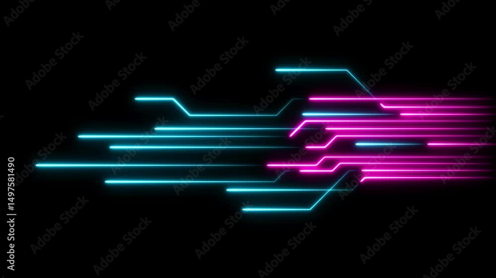 Aufkleber abstract technology background with neon lines seamless looping. futuristic neon circuit board anima