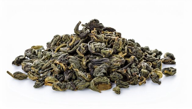 dry oolong tea leaves isolated on white background