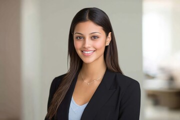 young entrepreneur business headshot, soft office background, professional look, confident eyes