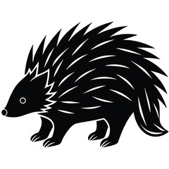Stylized Black and White Porcupine Illustration