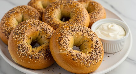 Everything Bagel with Cream Cheese on Plate